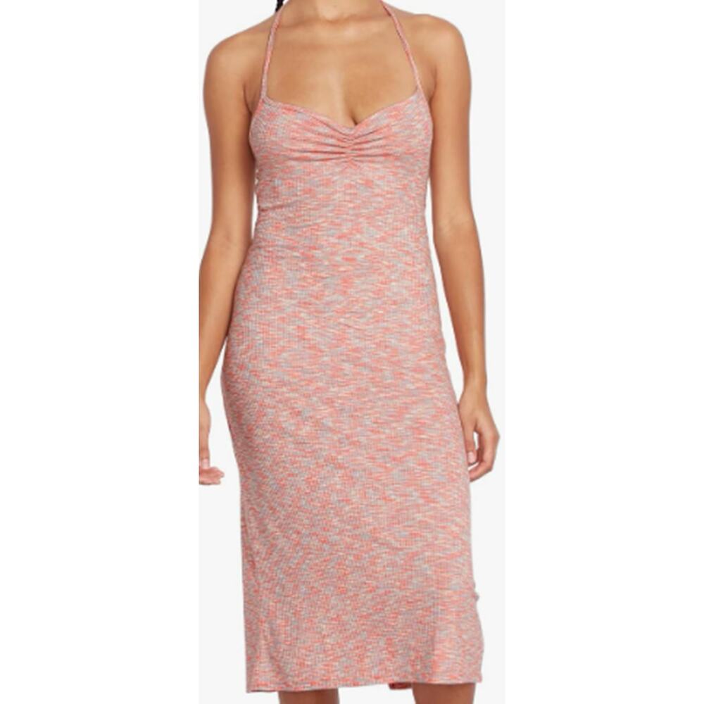 Volcom Women's Race 2 Space Fitted Midi Length Halter Dress Multi XL